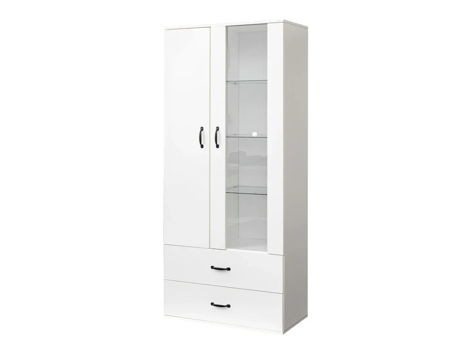 ModernLuxe Vitrine com 2 portas e 2 gavetas e LED - Altura 180cm -^ Vitrina