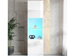 New Merax Vitrine com 2 portas e 1 prateleira de vidro - 45 x 35 x 160 cm - LEDs - Aglomerado - brilhante Branco