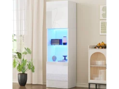 New Merax Vitrine com 2 portas e 1 prateleira de vidro - 45 x 35 x 160 cm - LEDs - Aglomerado - brilhante Branco