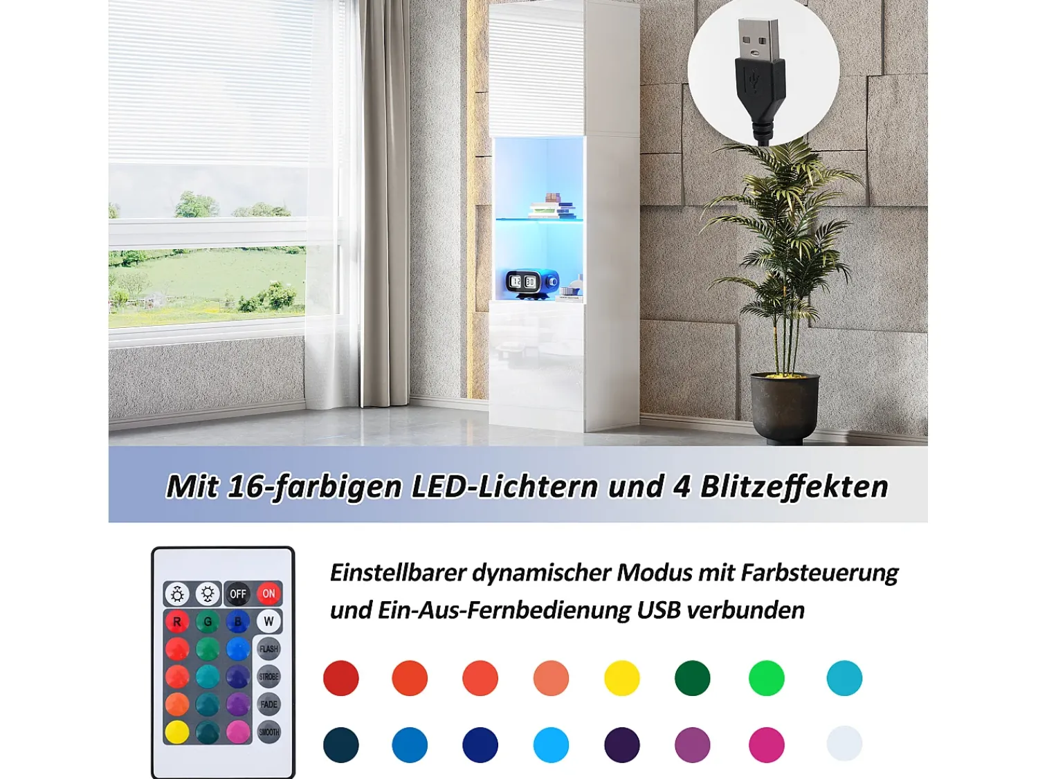 New Merax Vitrine com 2 portas e 1 prateleira de vidro - 45 x 35 x 160 cm - LEDs - Aglomerado - brilhante Branco