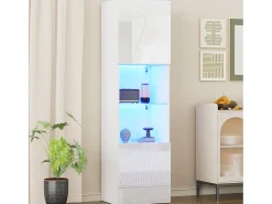 New Merax Vitrine com 2 portas e 1 prateleira de vidro - 45 x 35 x 160 cm - LEDs - Aglomerado - brilhante Branco