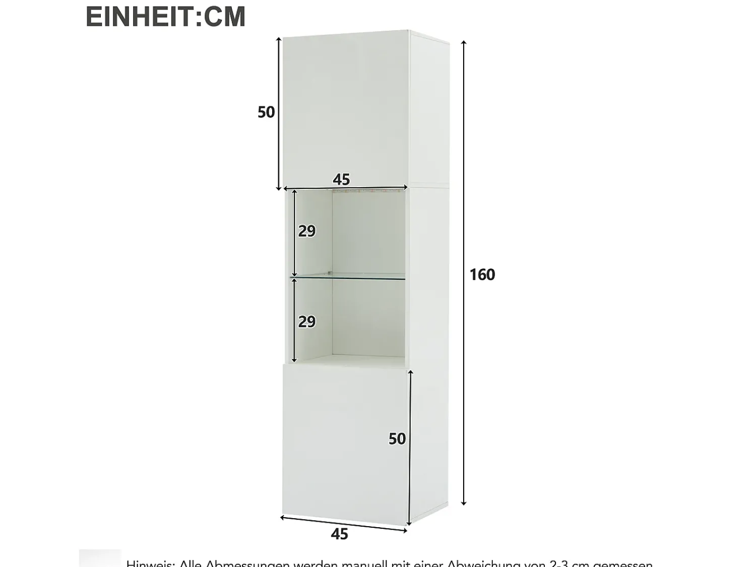 New Merax Vitrine com 2 portas e 1 prateleira de vidro - 45 x 35 x 160 cm - LEDs - Aglomerado - brilhante Branco