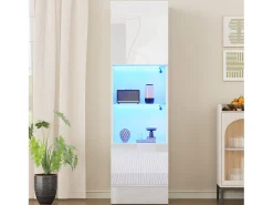 New Merax Vitrine com 2 portas e 1 prateleira de vidro - 45 x 35 x 160 cm - LEDs - Aglomerado - brilhante Branco