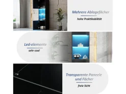 Merax Vitrine com 2 portas e 1 prateleira de vidro - 45 x 35 x 160 cm - LEDs - Aglomerado - brilhante^ Vitrina