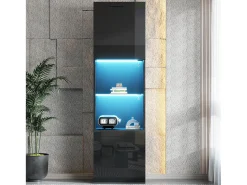 Merax Vitrine com 2 portas e 1 prateleira de vidro - 45 x 35 x 160 cm - LEDs - Aglomerado - brilhante^ Vitrina
