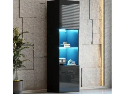 Merax Vitrine com 2 portas e 1 prateleira de vidro - 45 x 35 x 160 cm - LEDs - Aglomerado - brilhante^ Vitrina