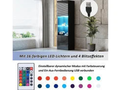 Merax Vitrine com 2 portas e 1 prateleira de vidro - 45 x 35 x 160 cm - LEDs - Aglomerado - brilhante^ Vitrina