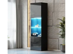 Merax Vitrine com 2 portas e 1 prateleira de vidro - 45 x 35 x 160 cm - LEDs - Aglomerado - brilhante^ Vitrina