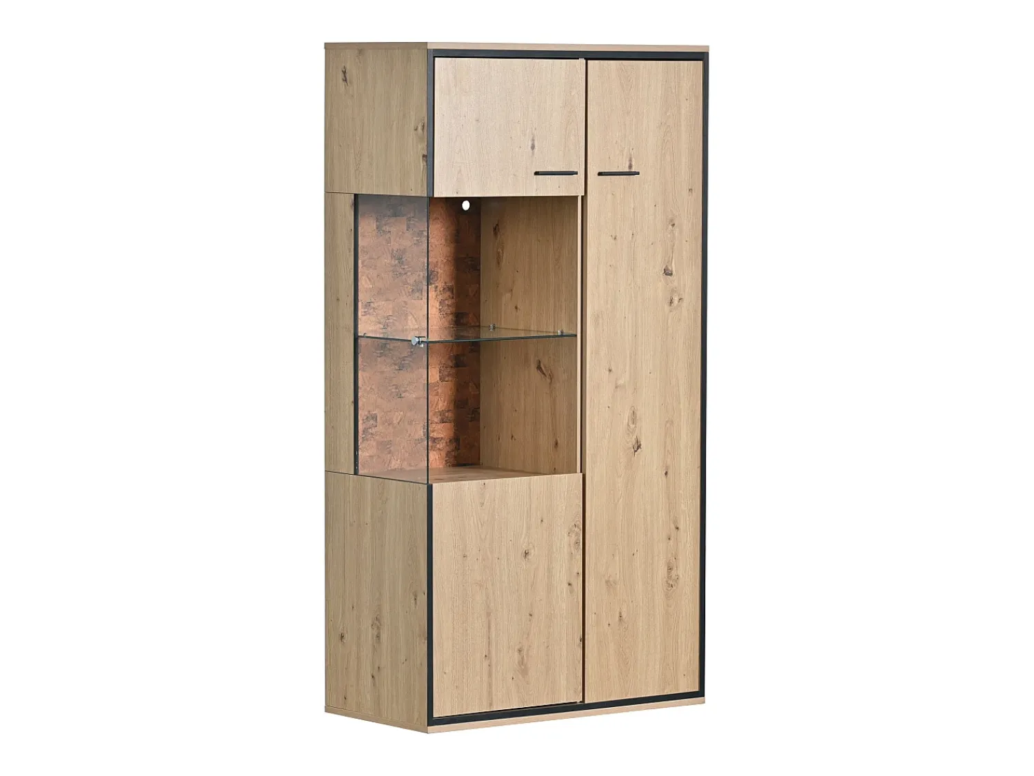 Online Merax Vitrine com 3 portas e 2 prateleiras - LEDs - aglomerado e vidro - altura 150cm - cor carvalho Natural claro
