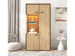Online Merax Vitrine com 3 portas e 2 prateleiras - LEDs - aglomerado e vidro - altura 150cm - cor carvalho Natural claro