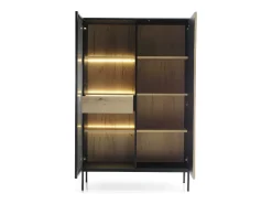Vitrina| Vitrine com 2 portas e LED integrado e Carvalho 104x166 cm Preto