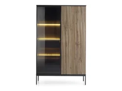 Vitrina| Vitrine com 2 portas e LED integrado e Carvalho 104x166 cm Preto