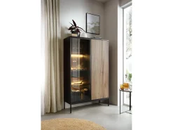 Vitrina| Vitrine com 2 portas e LED integrado e Carvalho 104x166 cm Preto