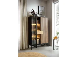 Vitrina| Vitrine com 2 portas e LED integrado e Carvalho 104x166 cm Preto