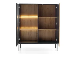 Vitrine com 2 portas e LED integrado e Carvalho 104x126 cm^ Vitrina