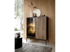 Vitrine com 2 portas e LED integrado e Carvalho 104x126 cm^ Vitrina