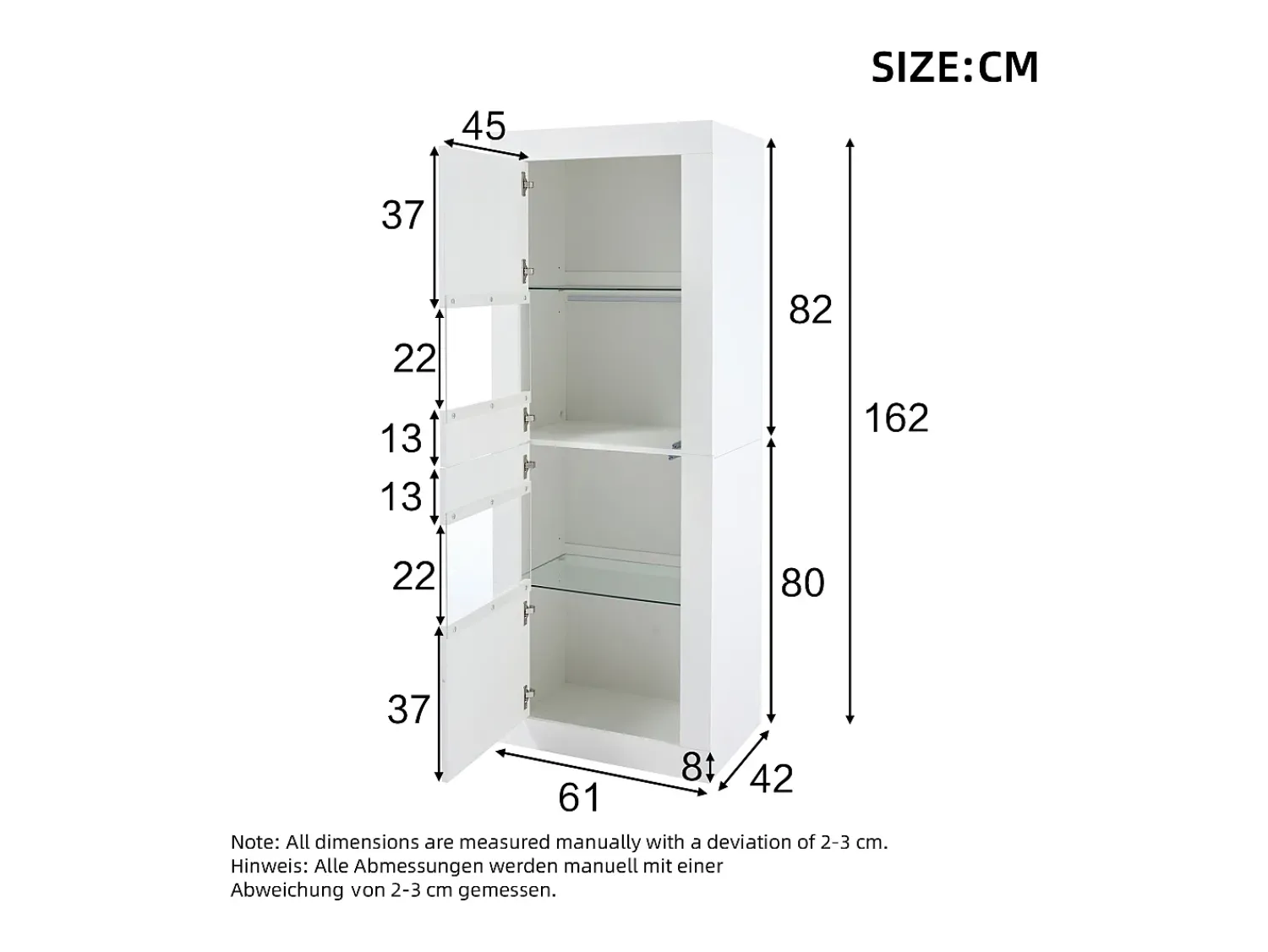 Hauss Spole Vitrine com 2 portas e prateleiras de vidro, corpo lacado , LED incluído - 61x42x162cm^ Vitrina