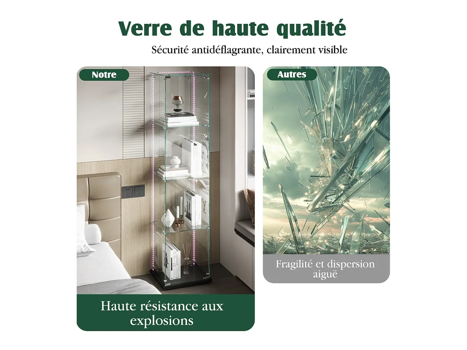 Vitrina* Vitrine com 5 prateleiras e portas duplas, vitrine para sala de estar Preto