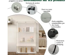 Vitrina| Vitrine com 4 prateleiras e portas duplas, vitrine para sala de estar Branco