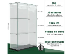 Vitrine com 4 prateleiras e portas duplas, vitrine para sala de estar^ Vitrina