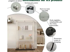Vitrine com 4 prateleiras e portas duplas, vitrine para sala de estar^ Vitrina