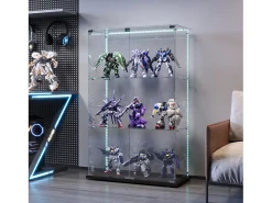 Vitrine com 4 prateleiras e portas duplas, vitrine para sala de estar^ Vitrina