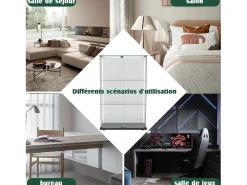 Vitrine com 4 prateleiras e portas duplas, vitrine para sala de estar^ Vitrina