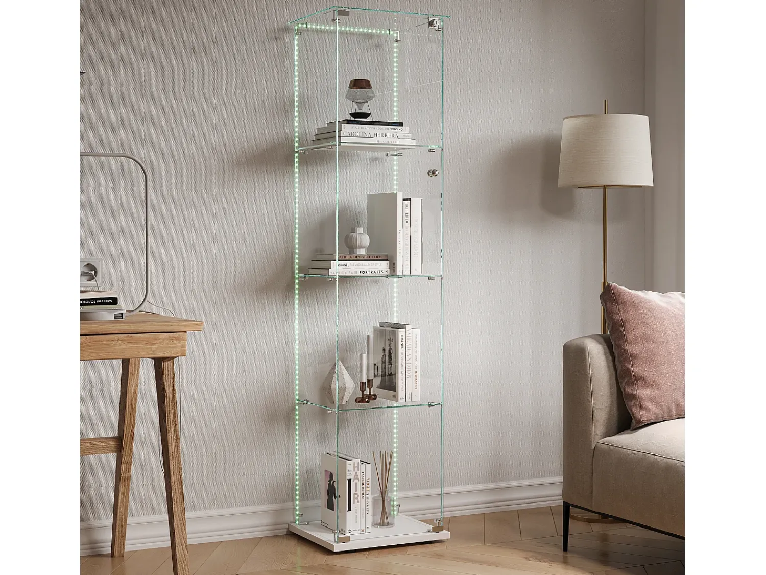 Vitrina| Vitrine com 5 prateleiras e portas duplas, vitrine para sala de estar Branco