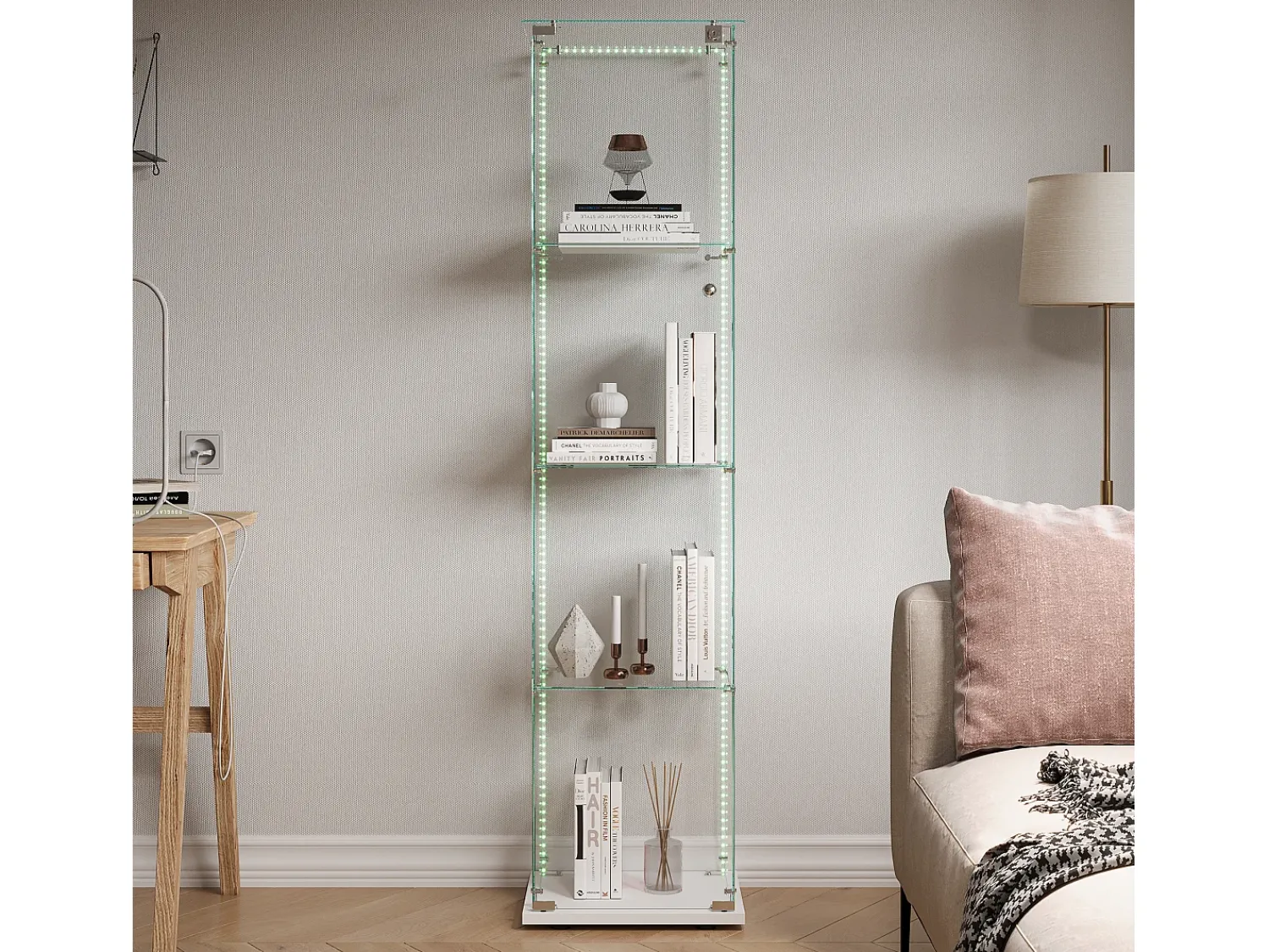 Vitrina| Vitrine com 5 prateleiras e portas duplas, vitrine para sala de estar Branco