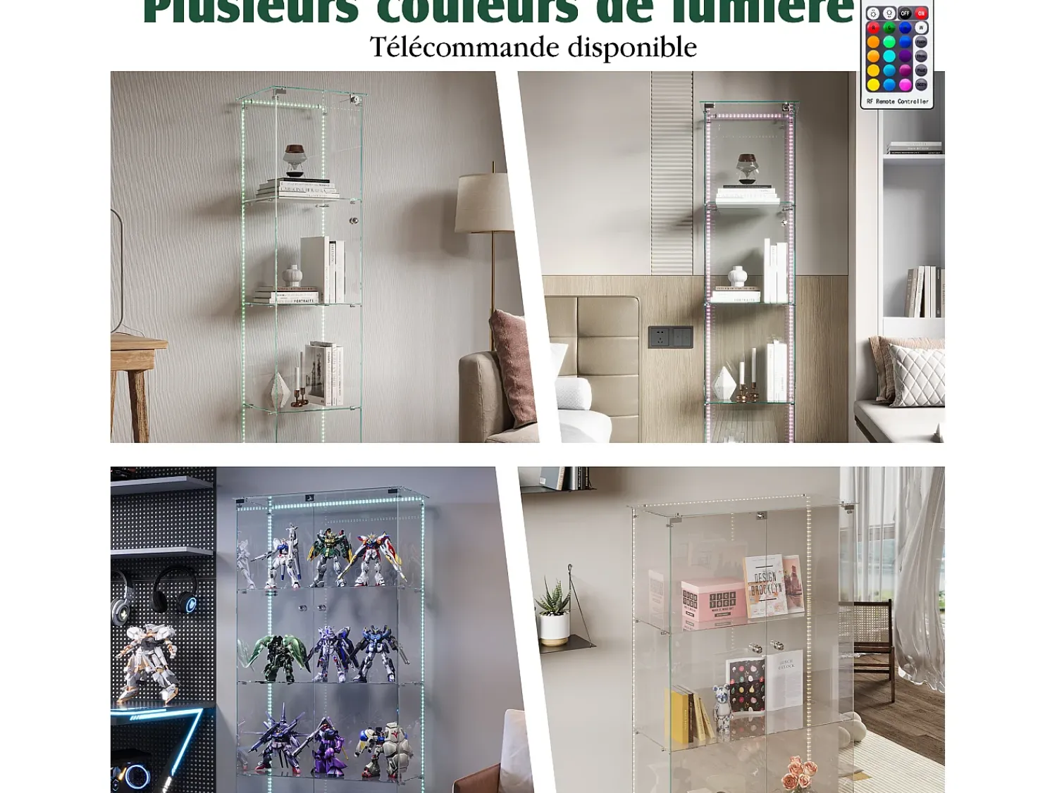 Vitrina| Vitrine com 5 prateleiras e portas duplas, vitrine para sala de estar Branco