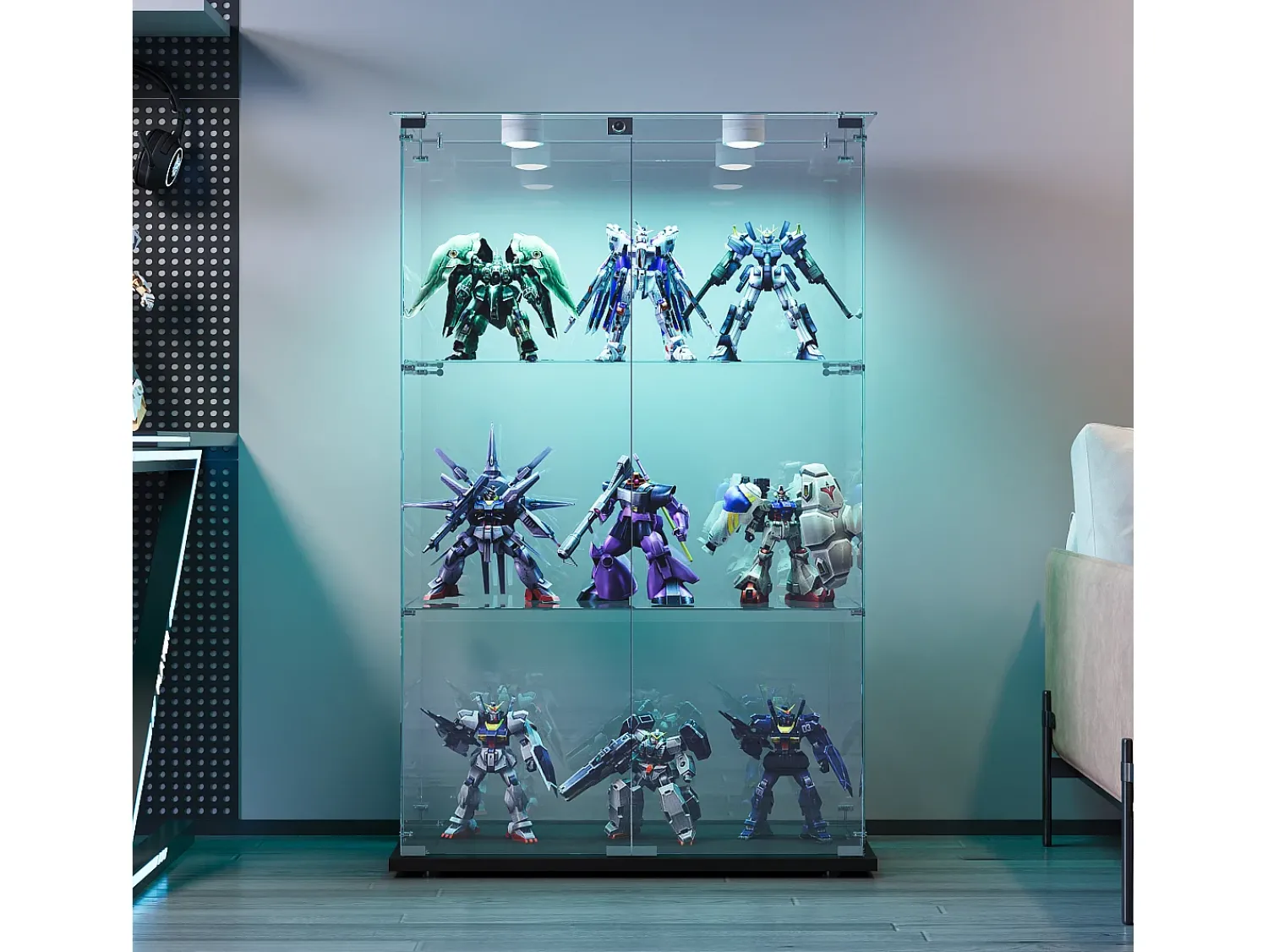Vitrina* Vitrine com 4 prateleiras e portas duplas, vitrine para sala de estar Preto