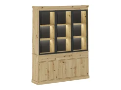 Vitrina|Vente-unique Vitrine com arrumação e LEDs - Natural e preto - MARSORIA Preto / Natural claro