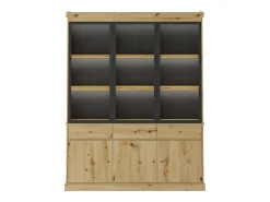 Vitrina|Vente-unique Vitrine com arrumação e LEDs - Natural e preto - MARSORIA Preto / Natural claro