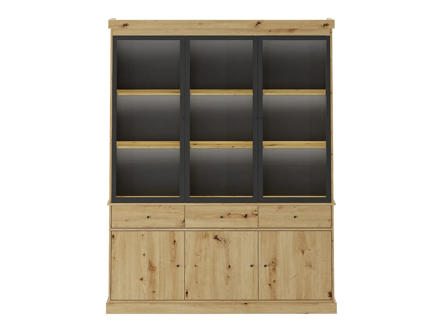 Vitrina|Vente-unique Vitrine com arrumação e LEDs - Natural e preto - MARSORIA Preto / Natural claro