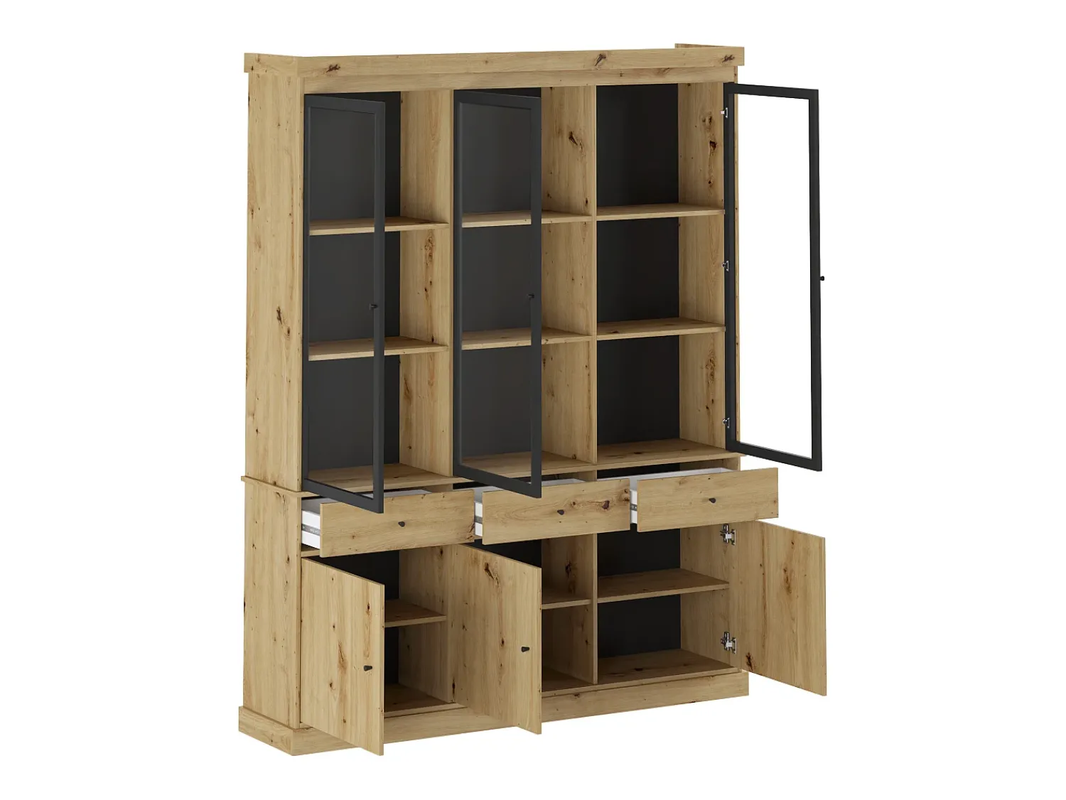 Vitrina|Vente-unique Vitrine com arrumação e LEDs - Natural e preto - MARSORIA Preto / Natural claro