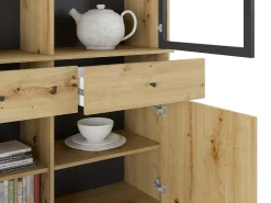 Vitrina|Vente-unique Vitrine com arrumação e LEDs - Natural e preto - MARSORIA Preto / Natural claro