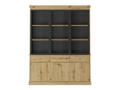 Vitrina|Vente-unique Vitrine com arrumação e LEDs - Natural e preto - MARSORIA Preto / Natural claro