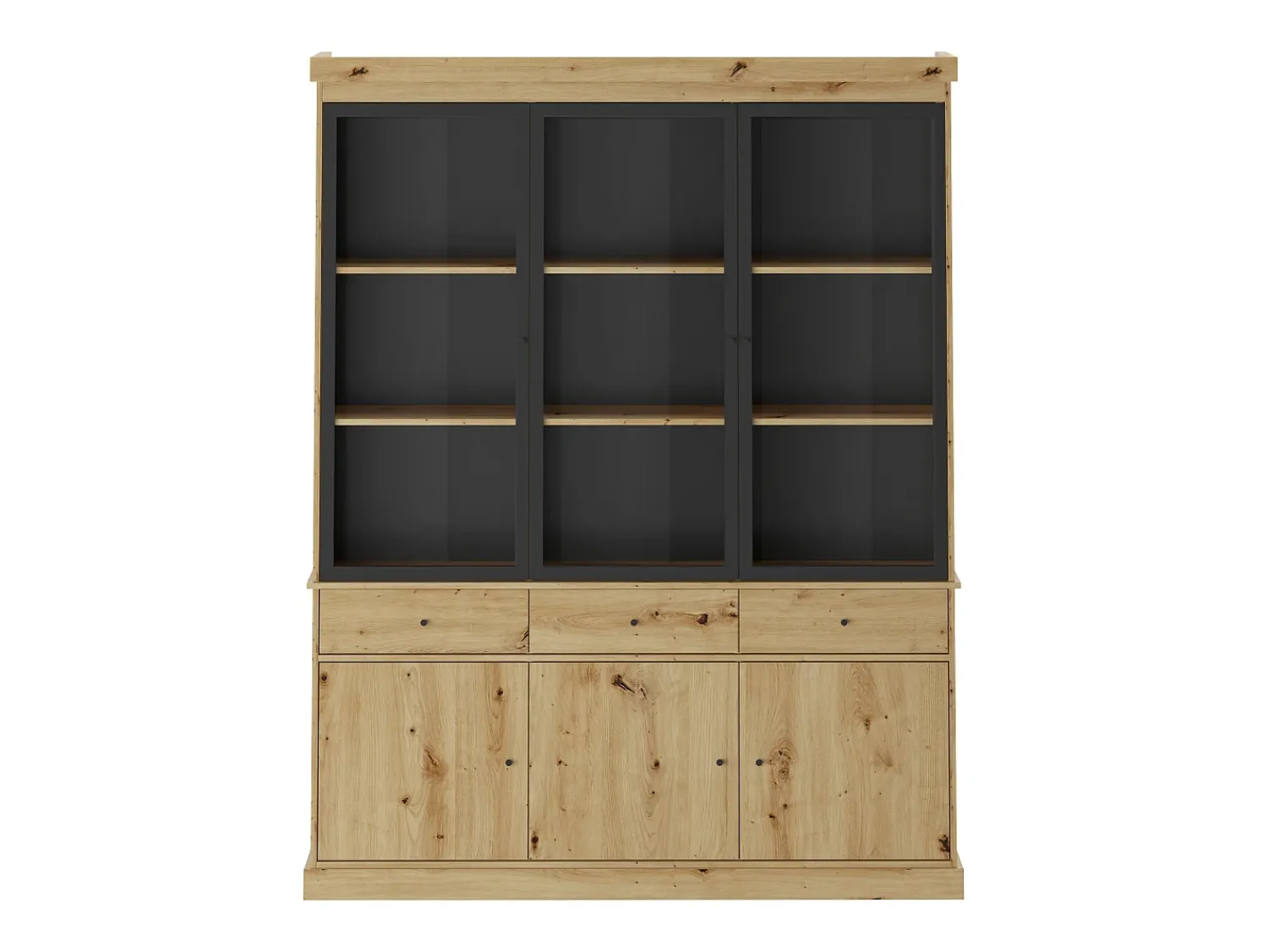 Vitrina|Vente-unique Vitrine com arrumação e LEDs - Natural e preto - MARSORIA Preto / Natural claro