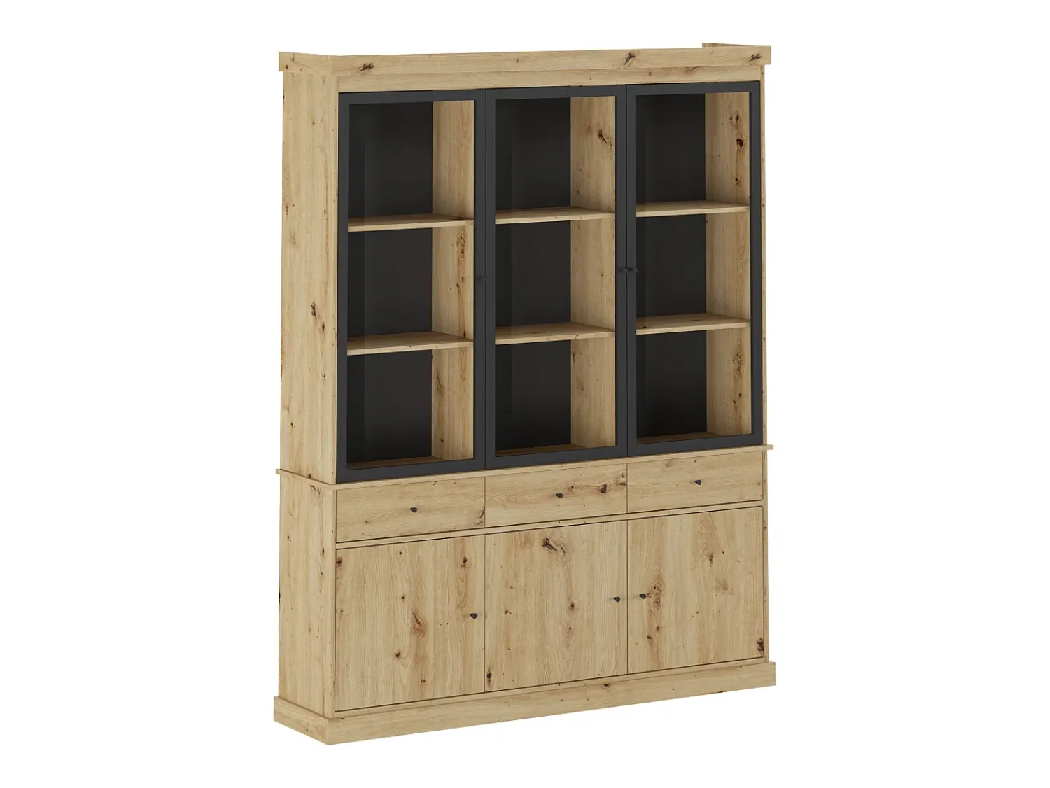 Vitrina|Vente-unique Vitrine com arrumação e LEDs - Natural e preto - MARSORIA Preto / Natural claro