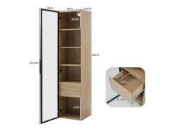 Vitrina|Hauss Spole Vitrine com faixa LED, porta de vidro e gaveta - Cor natural clara Natural claro