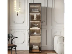 Vitrina|Hauss Spole Vitrine com faixa LED, porta de vidro e gaveta - Cor natural clara Natural claro