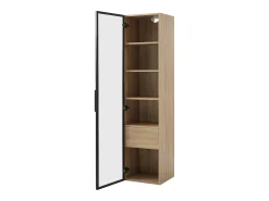 Vitrina|Hauss Spole Vitrine com faixa LED, porta de vidro e gaveta - Cor natural clara Natural claro