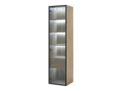 Vitrina|Hauss Spole Vitrine com faixa LED, porta de vidro e gaveta - Cor natural clara Natural claro