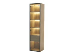 Vitrina|Hauss Spole Vitrine com faixa LED, porta de vidro e gaveta - Cor natural clara Natural claro