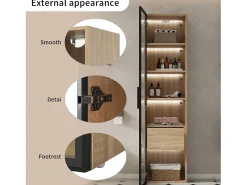 Vitrina|Hauss Spole Vitrine com faixa LED, porta de vidro e gaveta - Cor natural clara Natural claro
