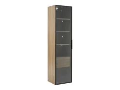 Vitrina|Hauss Spole Vitrine com faixa LED, porta de vidro e gaveta - Cor natural clara Natural claro
