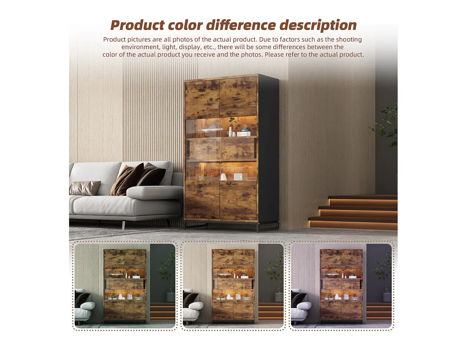 Vitrina* Vitrine com iluminação LED, vitrine independente, armário com 2 gavetas, com painel de acrílico, 80x40x138 cm, marrom Castanho
