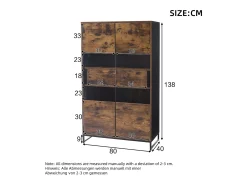 Vitrine com iluminação LED, vitrine independente, armário com 2 gavetas, com painel de acrílico, 80x40x138 cm, marrom^ Vitrina