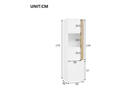 Vitrina*Hauss Spole Vitrine com iluminação LED e 2 portas - Ideal para sala de estar, escritório e cozinha - e natural - 50 x 40 x 179 cm Branco