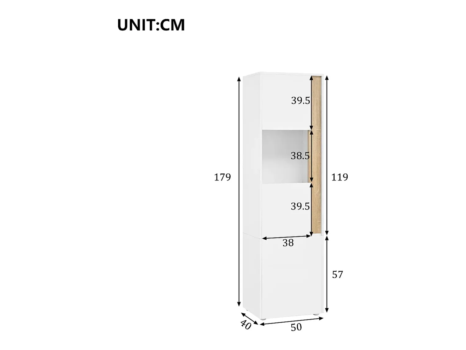 Vitrina*Hauss Spole Vitrine com iluminação LED e 2 portas - Ideal para sala de estar, escritório e cozinha - e natural - 50 x 40 x 179 cm Branco